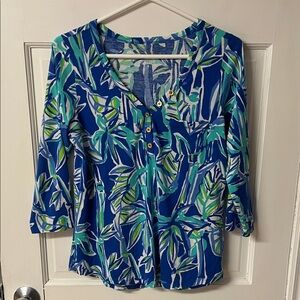 Lilly Pulitzer Palmetto Bamboo Pima Cotton 3/4 sleeve V neck top women’s size M
